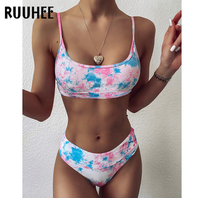 RUUHEE Tie Dye Push Up fürdőruha női fürdőruha 2020 Bikini Bandage Bikini szett párnázott fürdőruha nyomtatás Biquini Maillot de