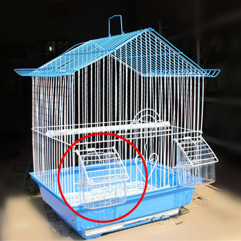 Хранилка за птици с кацалка Пластмасов дозатор за храна за папагали за клетка Устойчива на пръски Разглобяема прозрачна кутия Аксесоари за клетка