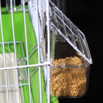Хранилка за птици с кацалка Пластмасов дозатор за храна за папагали за клетка Устойчива на пръски Разглобяема прозрачна кутия Аксесоари за клетка