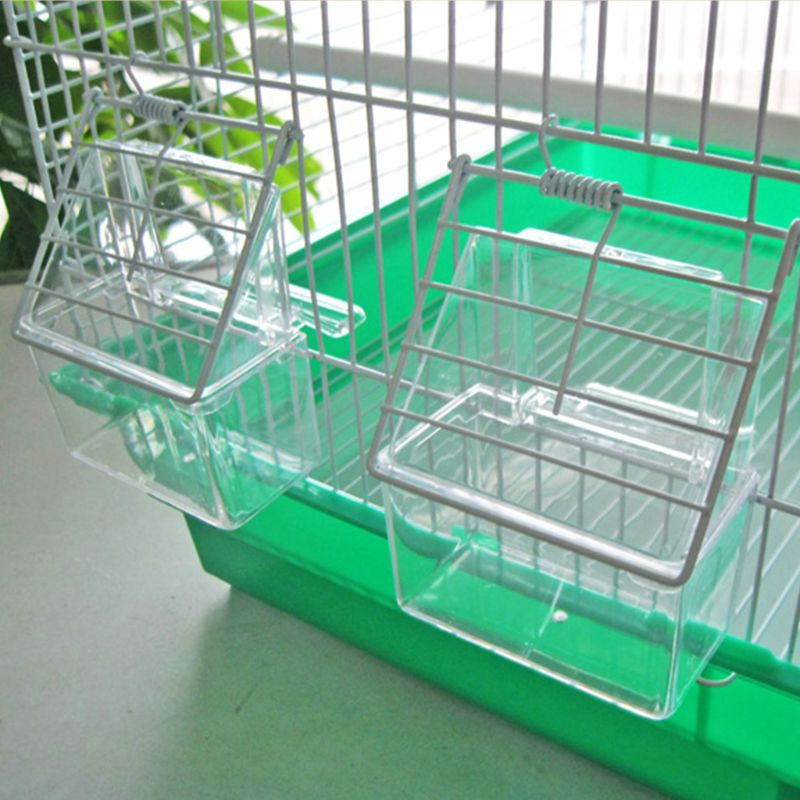 Paukščių lesyklėlė su plastikiniu ešerių papūgų ėdalo dozatoriumi narveliui, atsparus purslams, nuimamas skaidraus dėžutės narvelio priedai