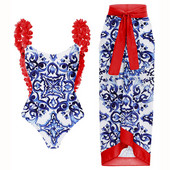 Σέξι εμπριμέ βολάν μπικίνι Ολόσωμο μαγιό και Cover Up Καλοκαιρινό beachwear Γυναικείο μαγιό εξώπλατο σέρφινγκ