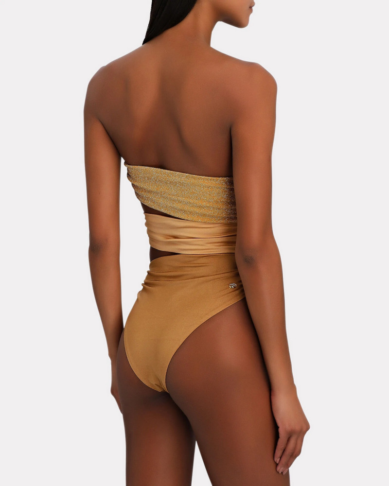Zlaté bezramienkové trubicové topy, elegantné bikiny, duté jednodielne plavky s vysokým pásom, otvoreným chrbtom, sexi nariasené plavky, push-up vzor 2022