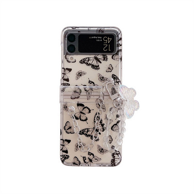 Κρεμαστό θήκη τηλεφώνου Cartoon Butterfly για Samsung Galaxy Z Flip 3 4 Κάλυμμα πίσω σκληρού υπολογιστή για ZFlip3 ZFlip4 Case Protective Shell