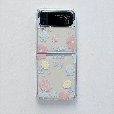 Ultra vékony virágnyomtatású telefontok Samsung Z Flip 3 5G Cartoon Clear Hard PC ütésálló borítóhoz Z Flip 4 Z3 Z4 Funda Coque