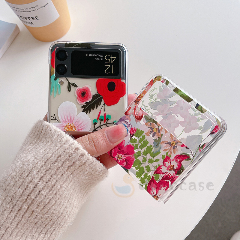 Ultra vékony virágnyomtatású telefontok Samsung Z Flip 3 5G Cartoon Clear Hard PC ütésálló borítóhoz Z Flip 4 Z3 Z4 Funda Coque