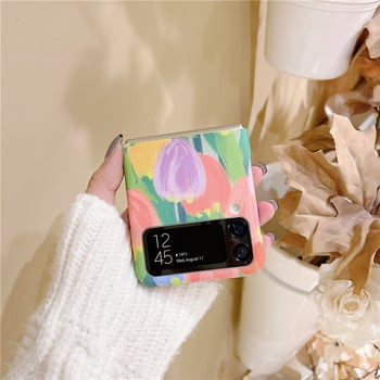 Ματ θήκη Slim Flowers για Samsung Galaxy Z Flip 3 5G μαρμάρινο μοτίβο φακού Protect Πτυσσόμενο πλαίσιο πίσω Σκληρό κάλυμμα Z Flip3 Z3