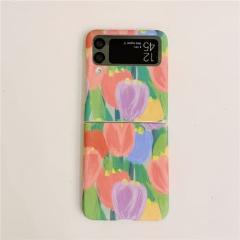 Ματ θήκη Slim Flowers για Samsung Galaxy Z Flip 3 5G μαρμάρινο μοτίβο φακού Protect Πτυσσόμενο πλαίσιο πίσω Σκληρό κάλυμμα Z Flip3 Z3