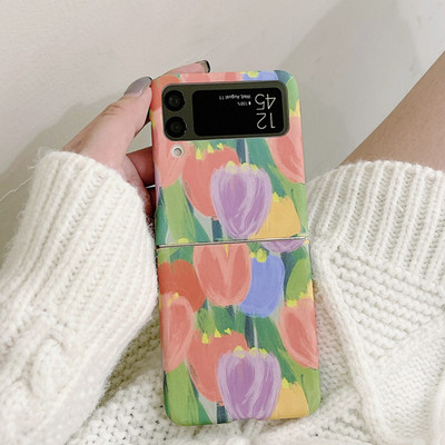 Ματ θήκη Slim Flowers για Samsung Galaxy Z Flip 3 5G μαρμάρινο μοτίβο φακού Protect Πτυσσόμενο πλαίσιο πίσω Σκληρό κάλυμμα Z Flip3 Z3