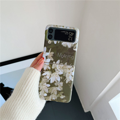Ματ θήκη Slim Flowers για Samsung Galaxy Z Flip 3 5G μαρμάρινο μοτίβο φακού Protect Πτυσσόμενο πλαίσιο πίσω Σκληρό κάλυμμα Z Flip3 Z3