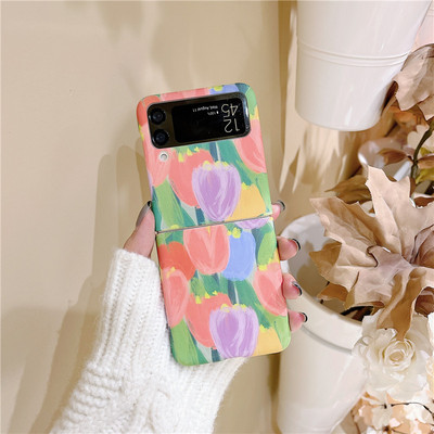 Ματ θήκη Slim Flowers για Samsung Galaxy Z Flip 3 5G μαρμάρινο μοτίβο φακού Protect Πτυσσόμενο πλαίσιο πίσω Σκληρό κάλυμμα Z Flip3 Z3