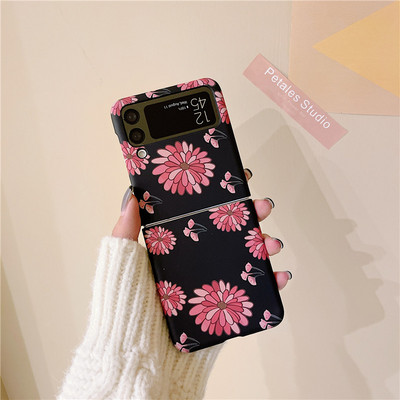 Ματ θήκη Slim Flowers για Samsung Galaxy Z Flip 3 5G μαρμάρινο μοτίβο φακού Protect Πτυσσόμενο πλαίσιο πίσω Σκληρό κάλυμμα Z Flip3 Z3