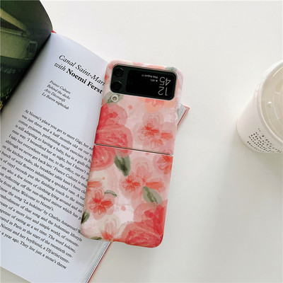 Ματ θήκη Slim Flowers για Samsung Galaxy Z Flip 3 5G μαρμάρινο μοτίβο φακού Protect Πτυσσόμενο πλαίσιο πίσω Σκληρό κάλυμμα Z Flip3 Z3
