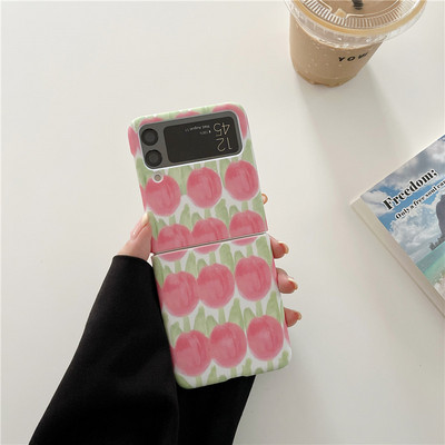 Ματ θήκη Slim Flowers για Samsung Galaxy Z Flip 3 5G μαρμάρινο μοτίβο φακού Protect Πτυσσόμενο πλαίσιο πίσω Σκληρό κάλυμμα Z Flip3 Z3