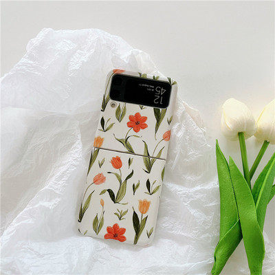 Ματ θήκη Slim Flowers για Samsung Galaxy Z Flip 3 5G μαρμάρινο μοτίβο φακού Protect Πτυσσόμενο πλαίσιο πίσω Σκληρό κάλυμμα Z Flip3 Z3