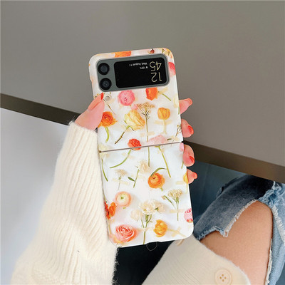 Ματ θήκη Slim Flowers για Samsung Galaxy Z Flip 3 5G μαρμάρινο μοτίβο φακού Protect Πτυσσόμενο πλαίσιο πίσω Σκληρό κάλυμμα Z Flip3 Z3