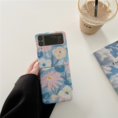 Ματ θήκη Slim Flowers για Samsung Galaxy Z Flip 3 5G μαρμάρινο μοτίβο φακού Protect Πτυσσόμενο πλαίσιο πίσω Σκληρό κάλυμμα Z Flip3 Z3