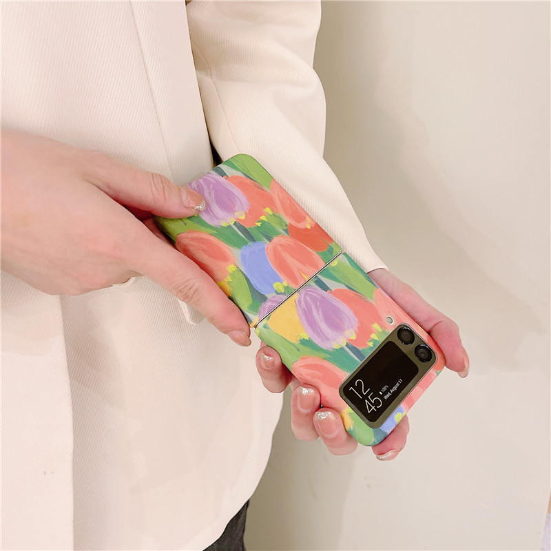 Ματ θήκη Slim Flowers για Samsung Galaxy Z Flip 3 5G μαρμάρινο μοτίβο φακού Protect Πτυσσόμενο πλαίσιο πίσω Σκληρό κάλυμμα Z Flip3 Z3