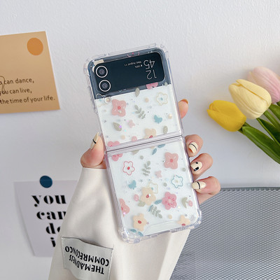 Cute Bling Glitter Fresh Flowers Αντικραδασμική πτυσσόμενη θήκη τηλεφώνου για Samsung Z Flip 4 5G Z Flip 3 Σκληρό κάλυμμα υπολογιστή Flip4 Flip3