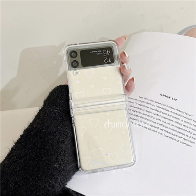 Θήκη καθρέφτη Glitter Love Heart για Samsung Galaxy Z Flip3 5G Zflip4 Laser Aurora Πλήρης Προστασία μεντεσέ Διαφανές κάλυμμα Z3