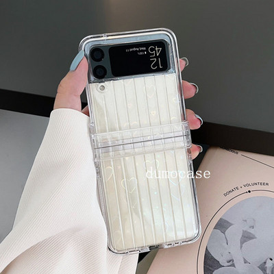 Θήκη καθρέφτη Glitter Love Heart για Samsung Galaxy Z Flip3 5G Zflip4 Laser Aurora Πλήρης Προστασία μεντεσέ Διαφανές κάλυμμα Z3