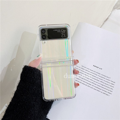 Θήκη καθρέφτη Glitter Love Heart για Samsung Galaxy Z Flip3 5G Zflip4 Laser Aurora Πλήρης Προστασία μεντεσέ Διαφανές κάλυμμα Z3