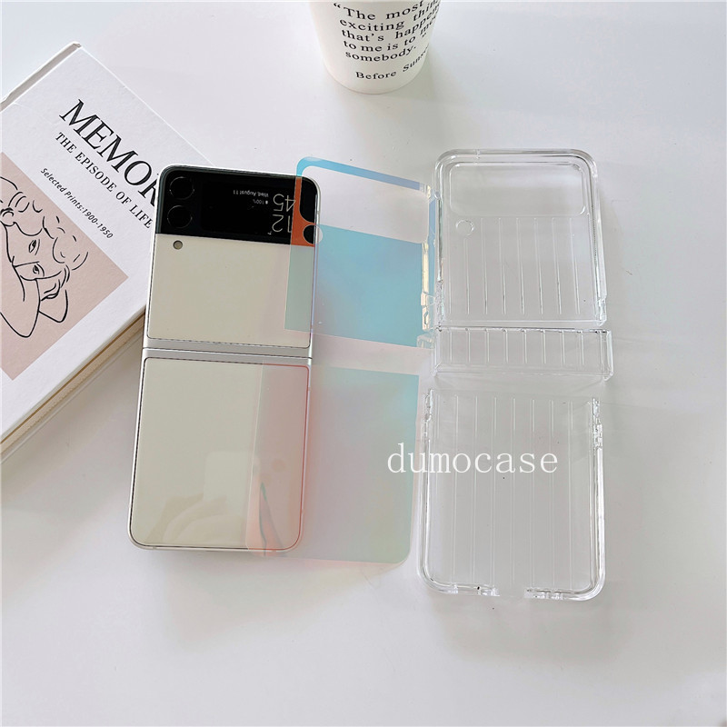 Θήκη καθρέφτη Glitter Love Heart για Samsung Galaxy Z Flip3 5G Zflip4 Laser Aurora Πλήρης Προστασία μεντεσέ Διαφανές κάλυμμα Z3