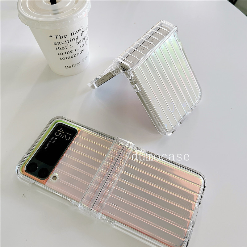 Θήκη καθρέφτη Glitter Love Heart για Samsung Galaxy Z Flip3 5G Zflip4 Laser Aurora Πλήρης Προστασία μεντεσέ Διαφανές κάλυμμα Z3