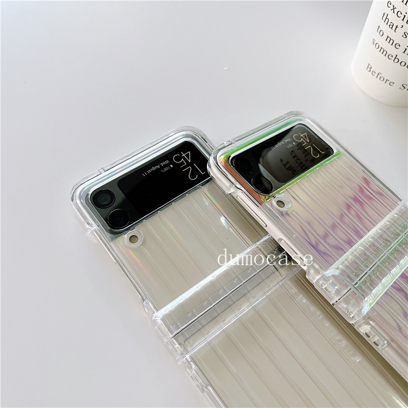 Θήκη καθρέφτη Glitter Love Heart για Samsung Galaxy Z Flip3 5G Zflip4 Laser Aurora Πλήρης Προστασία μεντεσέ Διαφανές κάλυμμα Z3