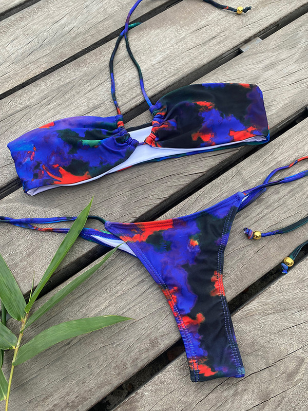 Miyouj szexi bikini mintás női fürdőruha 2023 Bandeau fürdőruha Mujer fürdőruha Bandage Strandwear Micro Thong brazil fürdőruhák