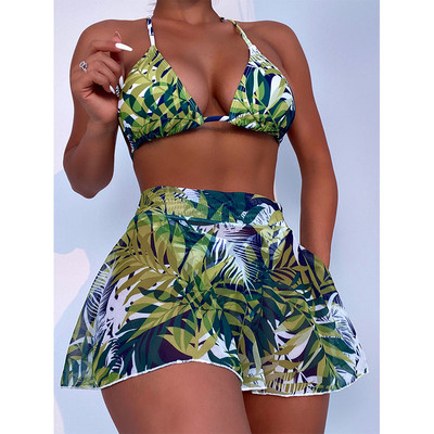 Miyouj Halter Bikini Bandage fürdőruha Push Up fürdőruha Női Plant Print fürdőruha Ruched Biquini Feminino Beach Cover Up Nyár