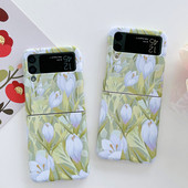 Relief Matte Case for Samsung Galaxy Z Flip 3 5G Floral Tulip Pattern Lens Protect Πτυσσόμενο πλαίσιο πίσω Σκληρό κάλυμμα Z Flip3 Z3