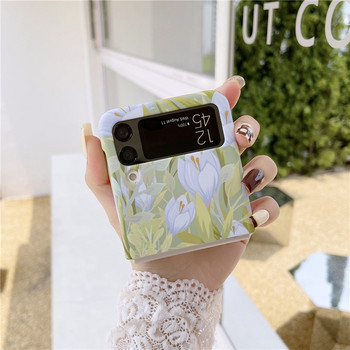 Relief Matte Case for Samsung Galaxy Z Flip 3 5G Floral Tulip Pattern Lens Protect Πτυσσόμενο πλαίσιο πίσω Σκληρό κάλυμμα Z Flip3 Z3