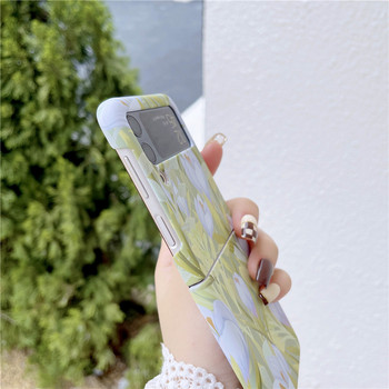 Relief Matte Case for Samsung Galaxy Z Flip 3 5G Floral Tulip Pattern Lens Protect Πτυσσόμενο πλαίσιο πίσω Σκληρό κάλυμμα Z Flip3 Z3