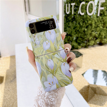 Relief Matte Case for Samsung Galaxy Z Flip 3 5G Floral Tulip Pattern Lens Protect Πτυσσόμενο πλαίσιο πίσω Σκληρό κάλυμμα Z Flip3 Z3