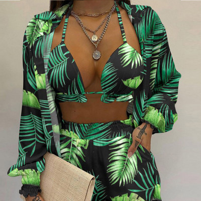 Miyouj ženski bikini s visokim strukom 2023 Ženski kupaći kostim s printom Seksi trodijelni kupaći kostim NovoTankini kratki kupaći kostim