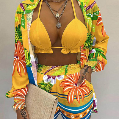 Miyouj ženski bikini s visokim strukom 2023 Ženski kupaći kostim s printom Seksi trodijelni kupaći kostim NovoTankini kratki kupaći kostim