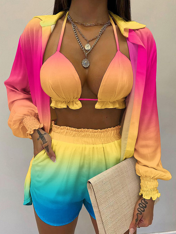 Miyouj ženski bikini s visokim strukom 2023 Ženski kupaći kostim s printom Seksi trodijelni kupaći kostim NovoTankini kratki kupaći kostim