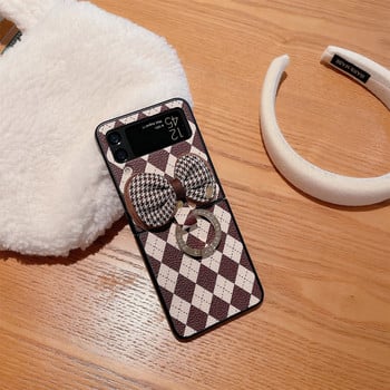 Κορεάτικη Diamond Houndstooth Bowknot Θήκη τηλεφώνου με Glitter Ring για Samsung Galaxy Z Flip 3 5G Z Flip3 Zflip3 Flip4 Zflip4 Cover