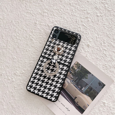 Κορεάτικη Diamond Houndstooth Bowknot Θήκη τηλεφώνου με Glitter Ring για Samsung Galaxy Z Flip 3 5G Z Flip3 Zflip3 Flip4 Zflip4 Cover