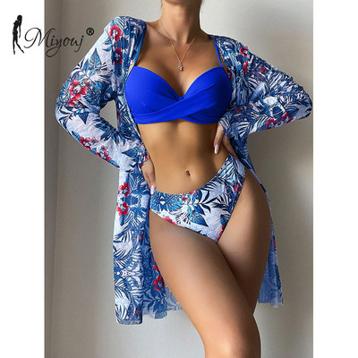 Miyouj Push Up fürdőruha string bikinik szexi fürdőruhák női 3 részes fürdőruhák lila biquini nyári strandruha nyomtatott fedők