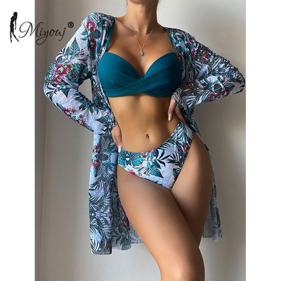 Miyouj Push Up fürdőruha string bikinik szexi fürdőruhák női 3 részes fürdőruhák lila biquini nyári strandruha nyomtatott fedők