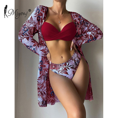 Miyouj Push Up fürdőruha string bikinik szexi fürdőruhák női 3 részes fürdőruhák lila biquini nyári strandruha nyomtatott fedők