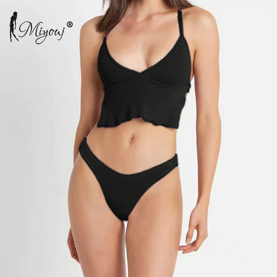 Miyouj Two Piece Suits Μπικίνι με κορδόνια Γυναικεία μαγιό 2023 Σέξι μαγιό Γυναικεία ρούχα παραλίας μονόχρωμα Tankini Mujer