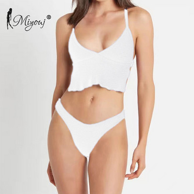 Miyouj Two Piece Suits Μπικίνι με κορδόνια Γυναικεία μαγιό 2023 Σέξι μαγιό Γυναικεία ρούχα παραλίας μονόχρωμα Tankini Mujer