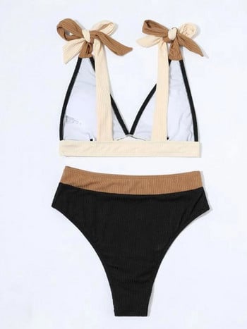 Miyouj Ribbed Bikinis Γυναικείο μαγιό Patchwork Σετ μπικίνι Επίδεσμος Μαγιό Ψηλόμεσης Βραζιλίας Μπικινί