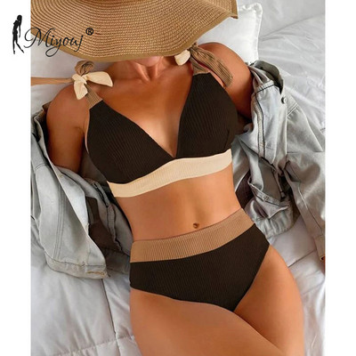 Miyouj rebrasti bikini Ženski kupaći kostim Patchwork bikini set Bandage Odjeća za plažu Kupaći kostimi s visokim strukom Brazilian Biquini kupaći kostim