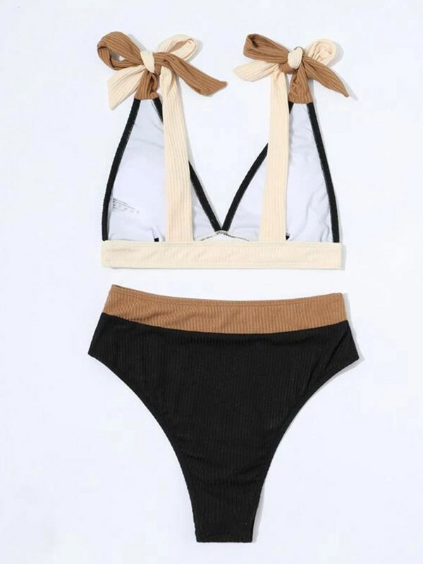 Miyouj rebrasti bikini Ženski kupaći kostim Patchwork bikini set Bandage Odjeća za plažu Kupaći kostimi s visokim strukom Brazilian Biquini kupaći kostim
