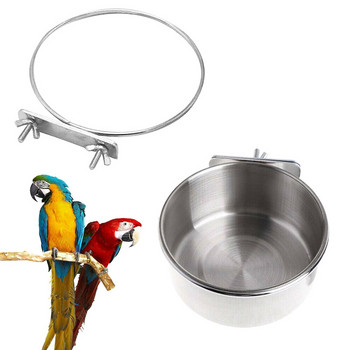 Кутия за храна за птици от неръждаема стомана Чаши за папагали Купи Контейнер Висящ Анти-обръщане за храна Вода Хранилка Консумативи