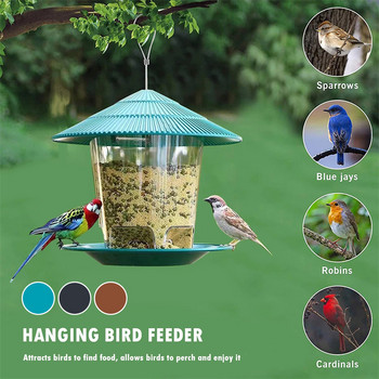 Νέο αδιάβροχο κιόσκι Κρεμαστό τροφοδότη άγριων πτηνών Εξωτερικό δοχείο με σχοινί τροφοδοσίας Τύπος σπιτιού Bird Feeder Aves Decor