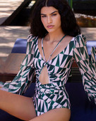 Σέξι Hollow Out μπικίνι Ολόσωμο μαγιό μακρυμάνικο μόδας εμπριμέ στάμπα μπικίνι Μαγιό Καλοκαιρινό εξώπλατο σέρφινγκ